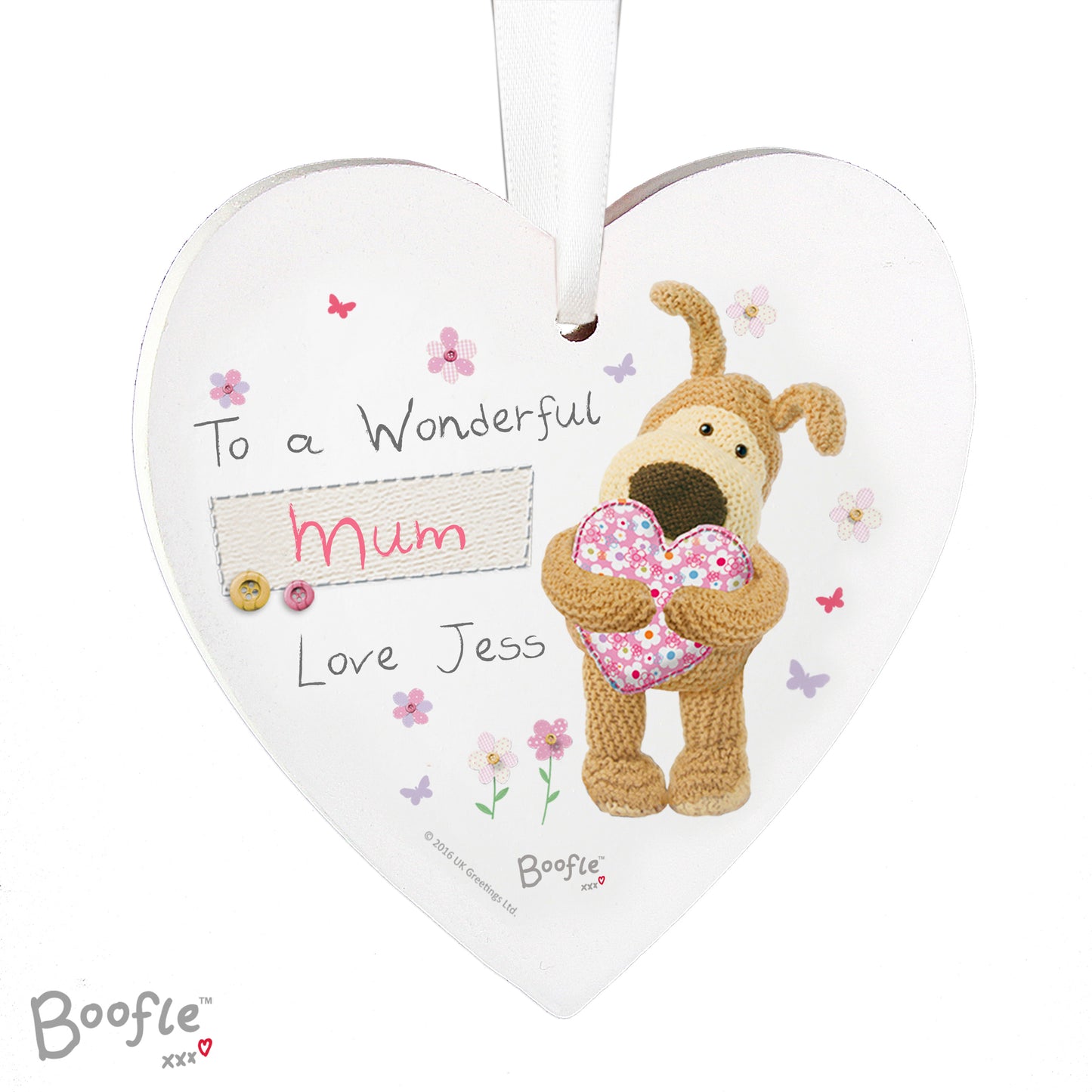 Personalised Boofle Flowers Wooden Heart Decoration - Personalise It!