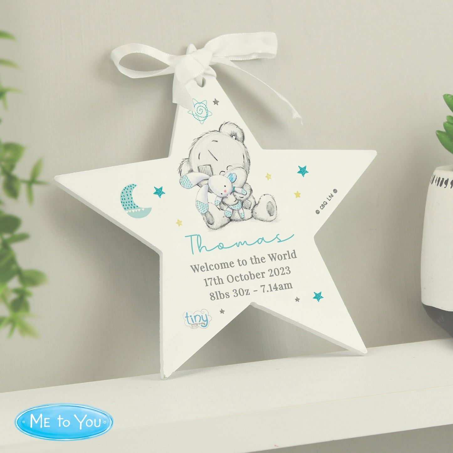 Personalised Tiny Tatty Teddy Dream Big Blue Wooden Star Decoration - Personalise It!