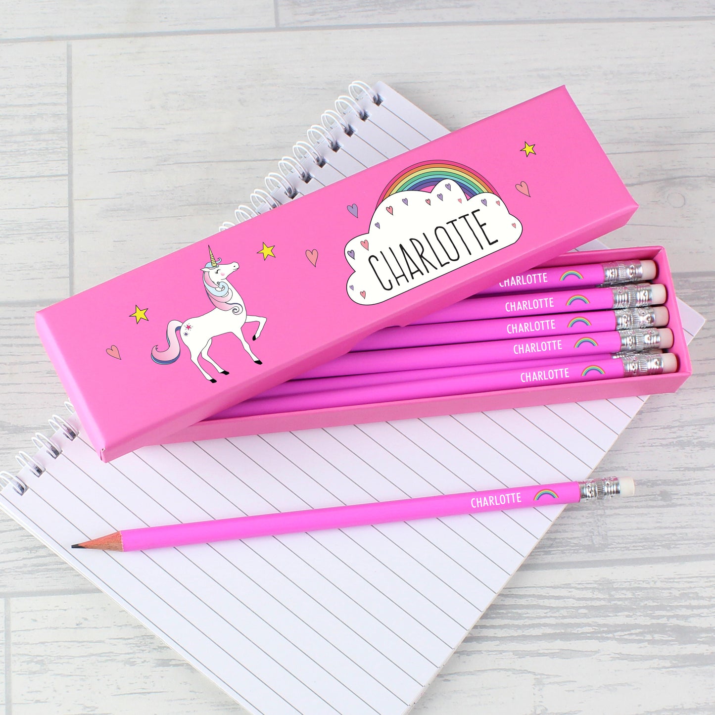 Personalised Unicorn Box of 12 Pink HB Pencils - Personalise It!