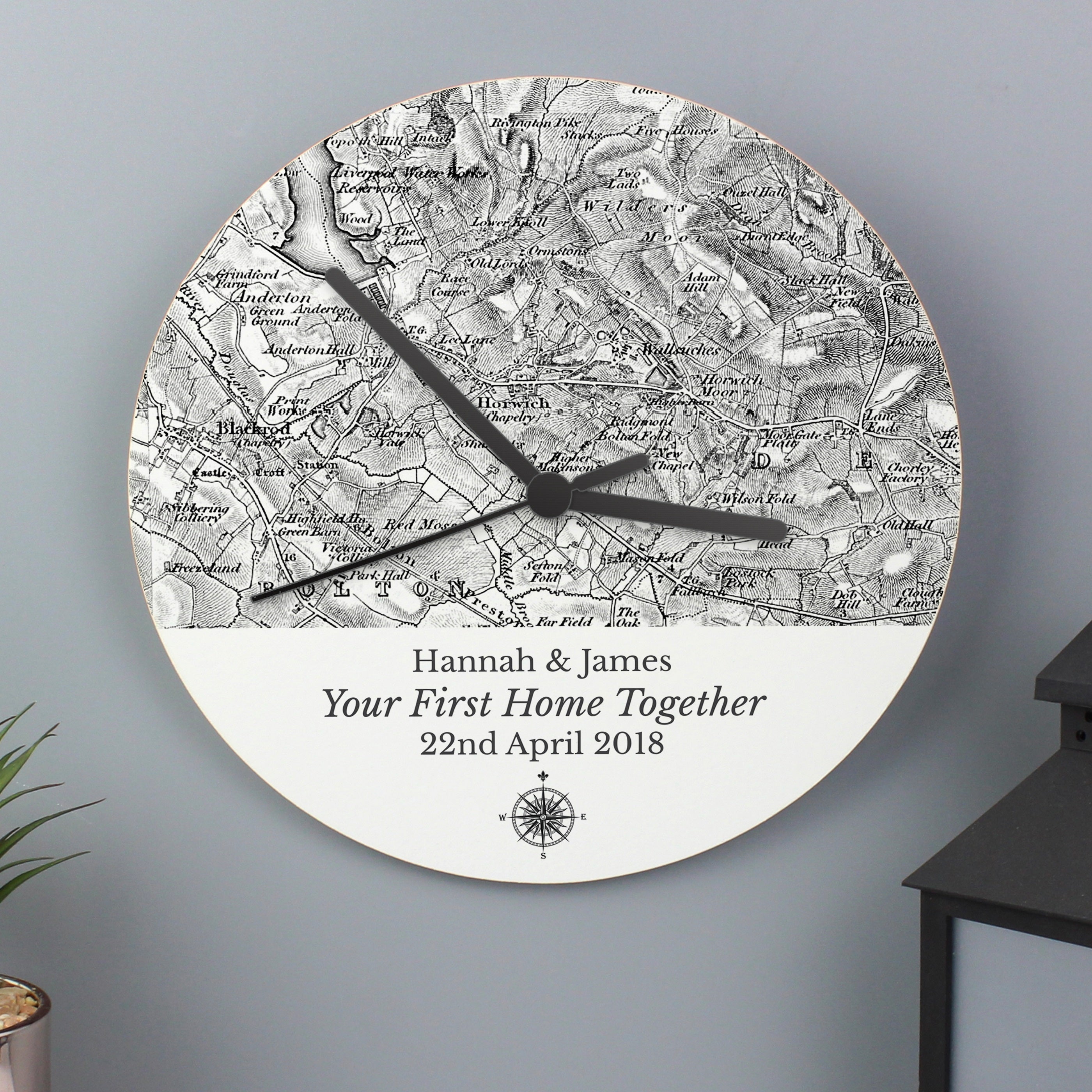 Personalised 1805 - 1874 Old Series Map Compass Wooden Clock - Persona ...
