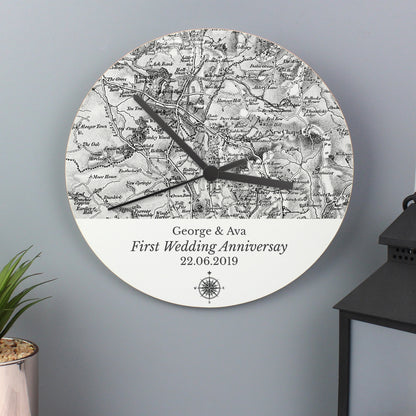 Personalised 1805 - 1874 Old Series Map Compass Wooden Clock - Personalise It!