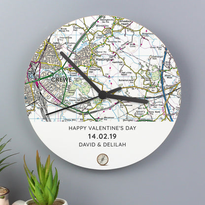 Personalised Present Day Map Compass Wooden Clock - Personalise It!