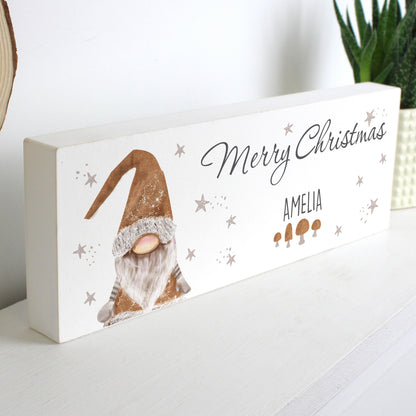 Personalised Scandinavian Christmas Gnome Wooden Block Sign - Personalise It!