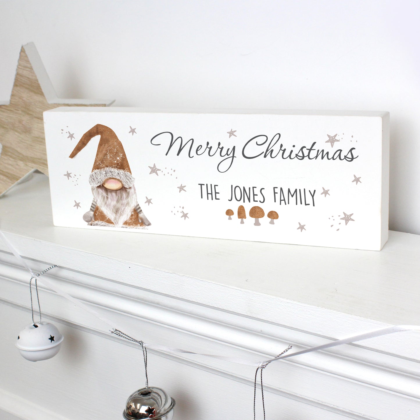 Personalised Scandinavian Christmas Gnome Wooden Block Sign - Personalise It!