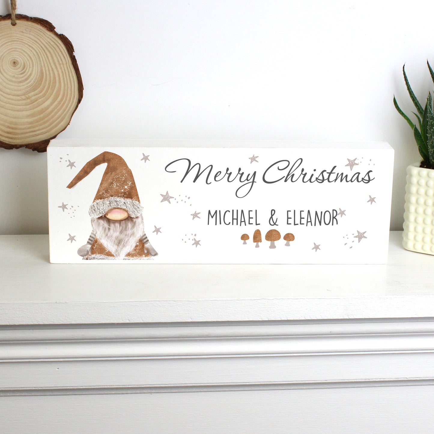 Personalised Scandinavian Christmas Gnome Wooden Block Sign - Personalise It!