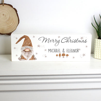 Personalised Scandinavian Christmas Gnome Wooden Block Sign - Personalise It!