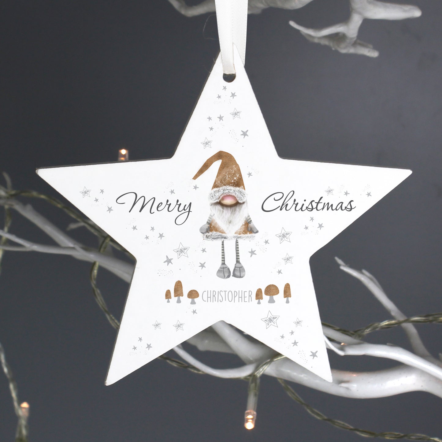 Personalised Scandinavian Christmas Gnome Wooden Star Decoration - Personalise It!