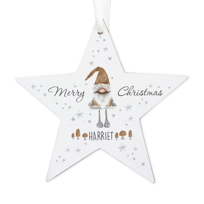 Personalised Scandinavian Christmas Gnome Wooden Star Decoration - Personalise It!