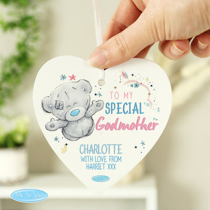 Personalised Me to You Godmother Wooden Heart Decoration - Personalise It!