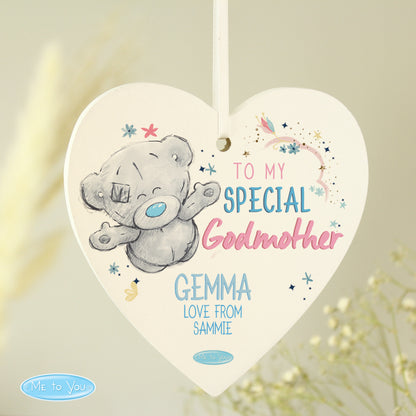 Personalised Me to You Godmother Wooden Heart Decoration - Personalise It!