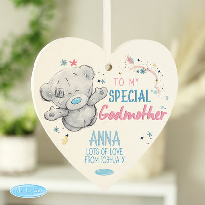 Personalised Me to You Godmother Wooden Heart Decoration - Personalise It!