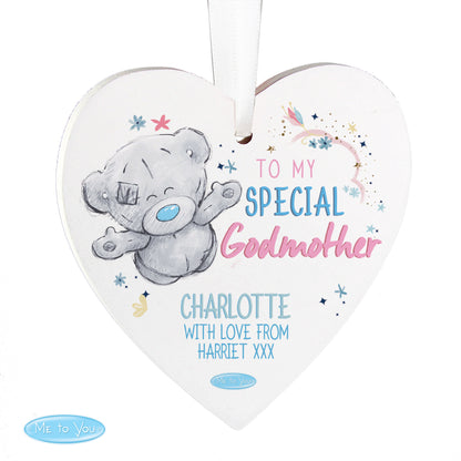Personalised Me to You Godmother Wooden Heart Decoration - Personalise It!