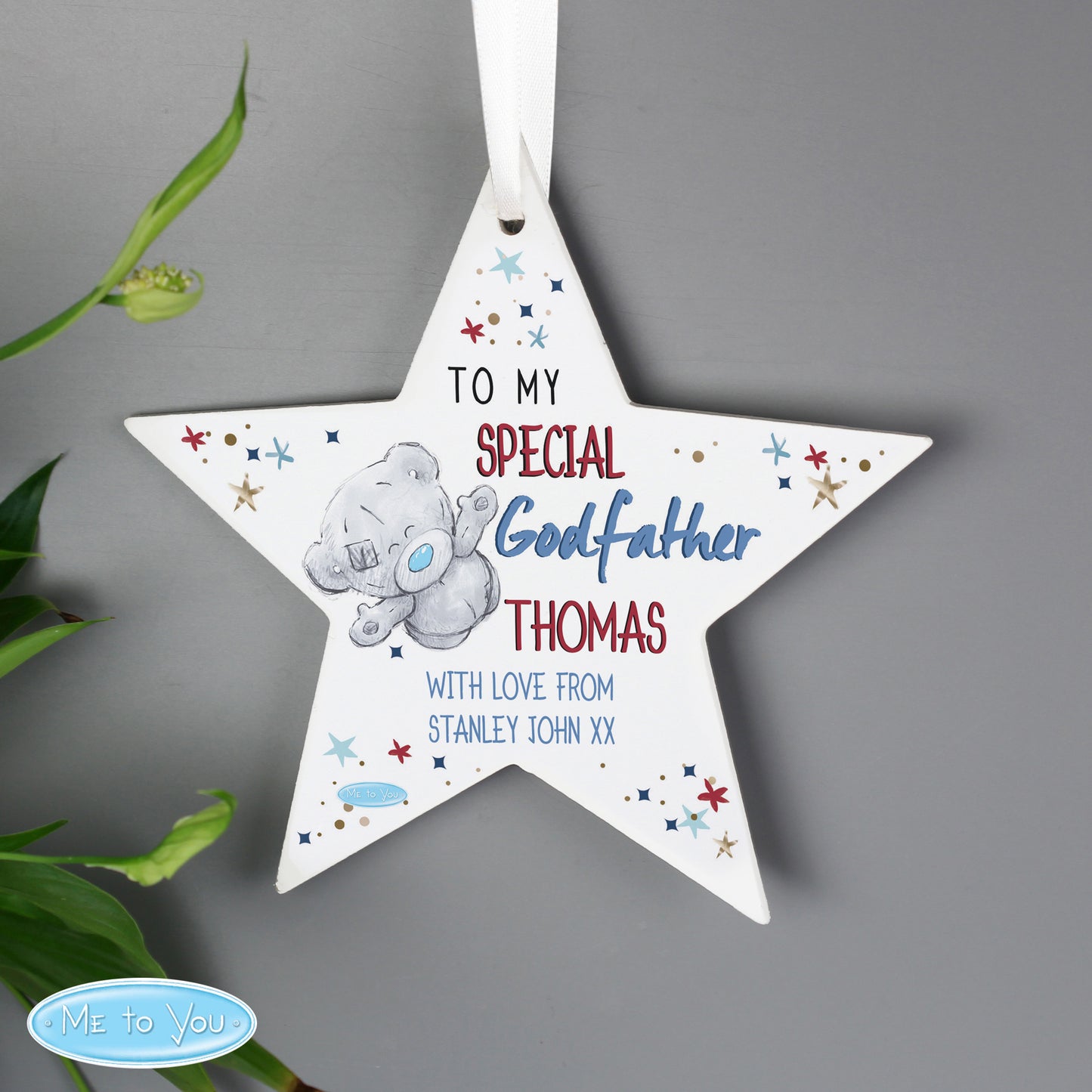 Personalised Me to You Godfather Wooden Star Decoration - Personalise It!