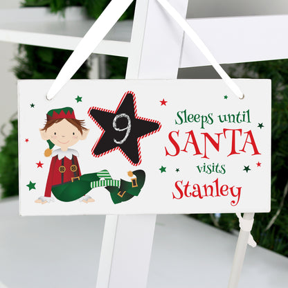 Personalised Elf Christmas Chalk Countdown Wooden Block Sign - Personalise It!
