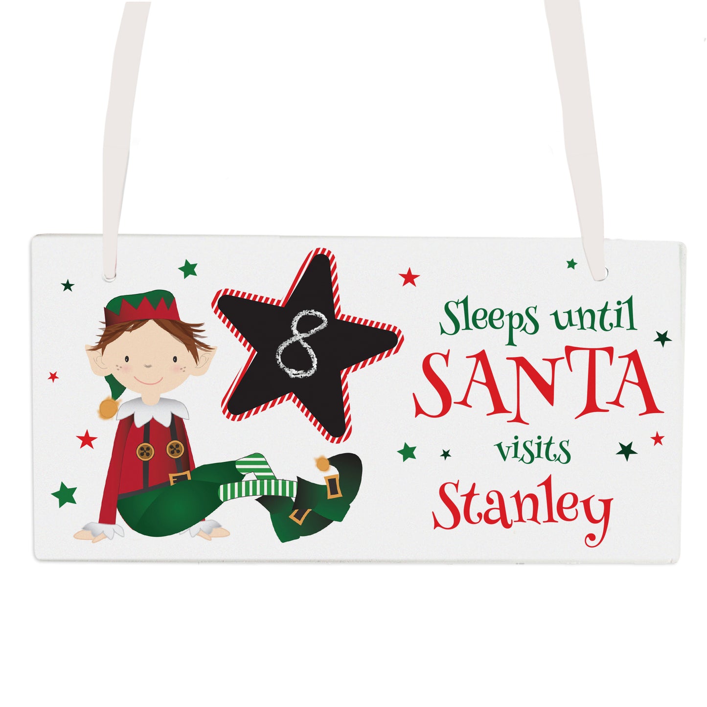Personalised Elf Christmas Chalk Countdown Wooden Block Sign - Personalise It!
