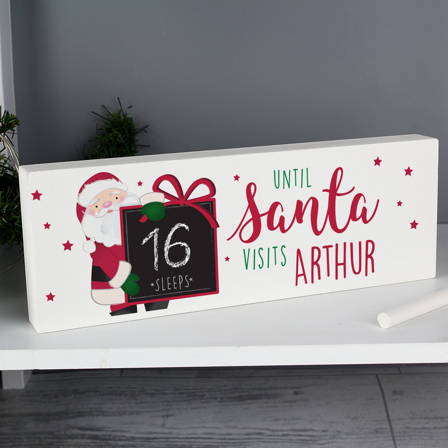 Personalised Santa Christmas Chalk Countdown Wooden Block Sign - Personalise It!