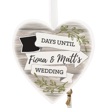 Personalised White Arrow Banner Chalk Countdown Wooden Heart Decoration - Personalise It!
