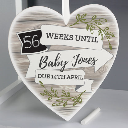 Personalised White Arrow Banner Chalk Countdown Wooden Heart Decoration - Personalise It!
