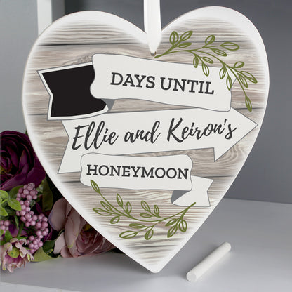 Personalised White Arrow Banner Chalk Countdown Wooden Heart Decoration - Personalise It!