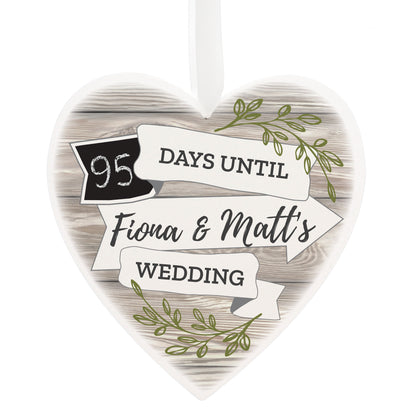 Personalised White Arrow Banner Chalk Countdown Wooden Heart Decoration - Personalise It!