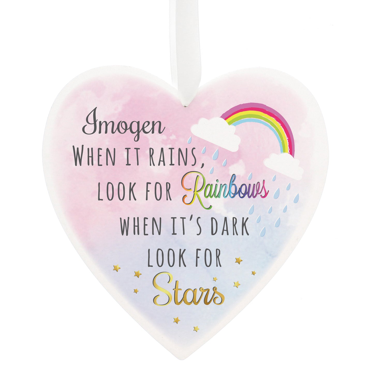Personalised Rainbows and Stars Large Wooden Heart Decoration - Personalise It!