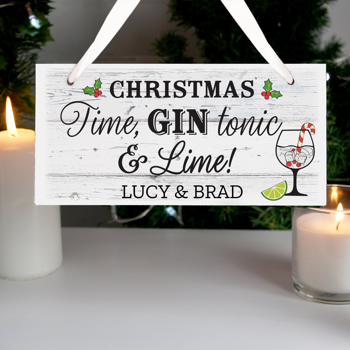 Personalised Christmas Gin Wooden Sign - Personalise It!
