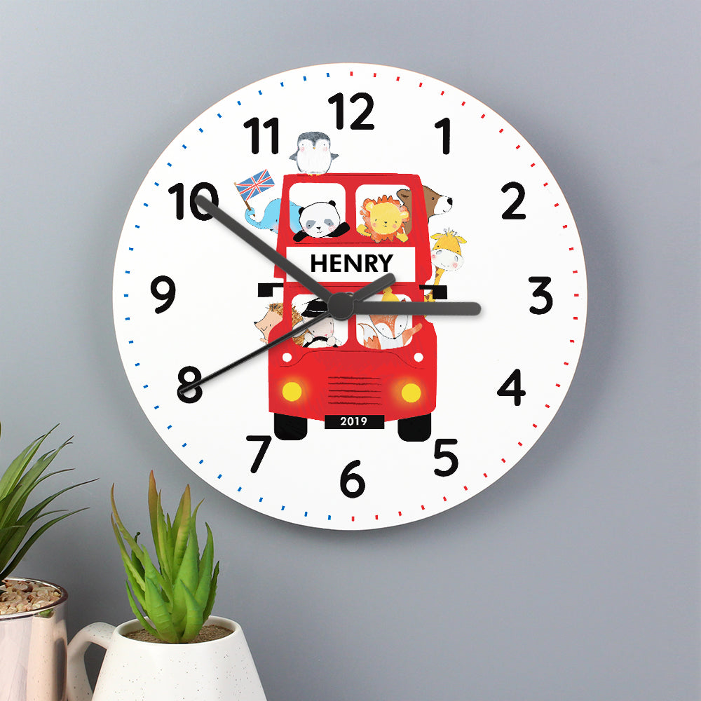 Personalised London Animal Bus Wooden Clock - Personalise It!