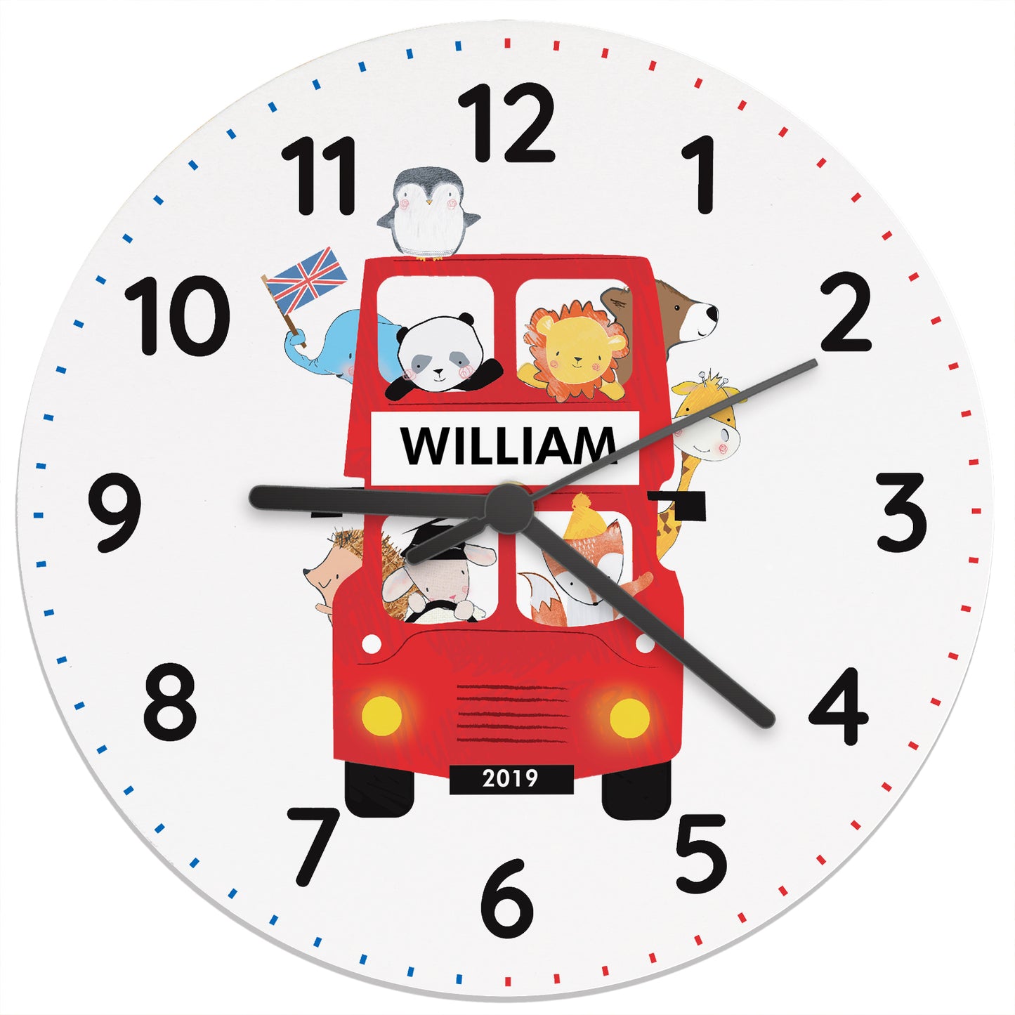 Personalised London Animal Bus Wooden Clock - Personalise It!