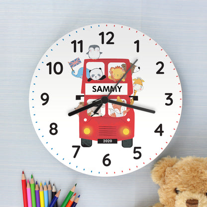 Personalised London Animal Bus Wooden Clock - Personalise It!