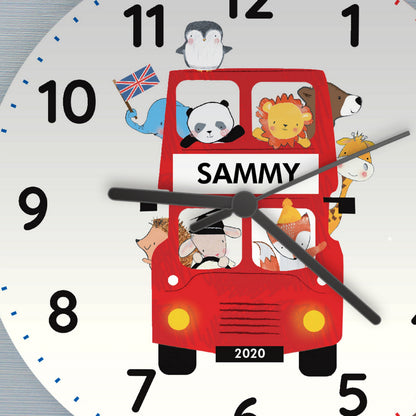 Personalised London Animal Bus Wooden Clock - Personalise It!