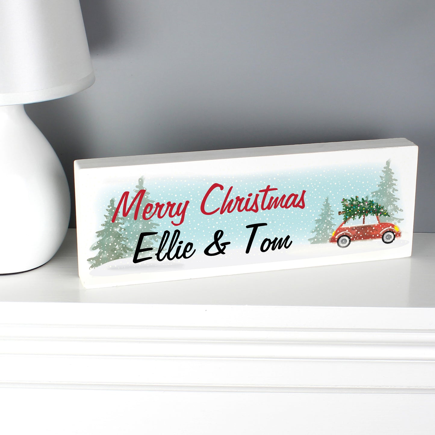 Personalised 'Driving Home For Christmas' Wooden Block Sign - Personalise It!