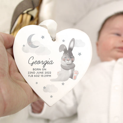 Personalised Baby Bunny Wooden Heart Decoration - Personalise It!