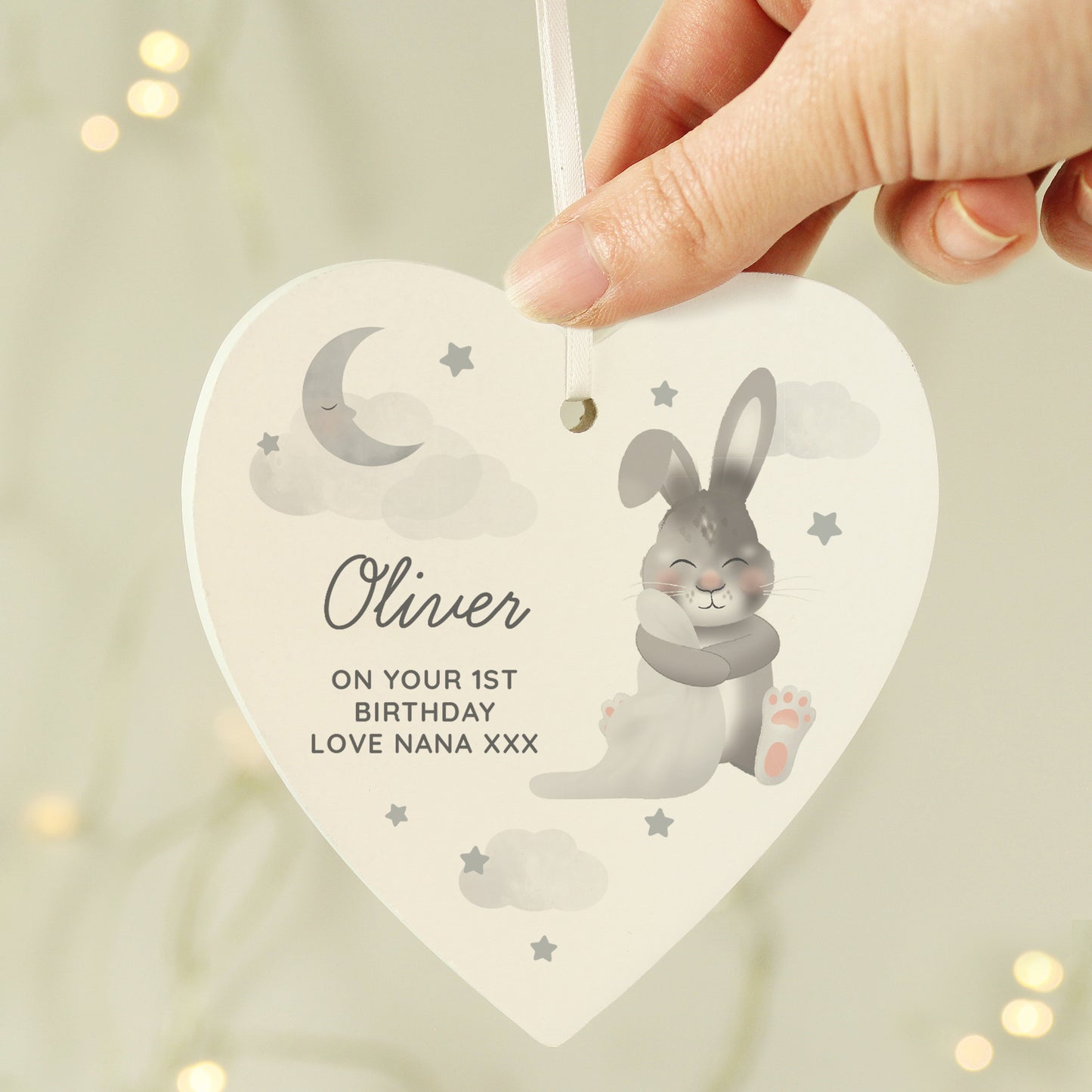 Personalised Baby Bunny Wooden Heart Decoration - Personalise It!