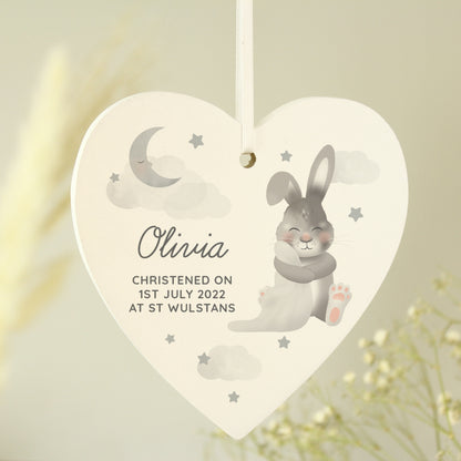 Personalised Baby Bunny Wooden Heart Decoration - Personalise It!