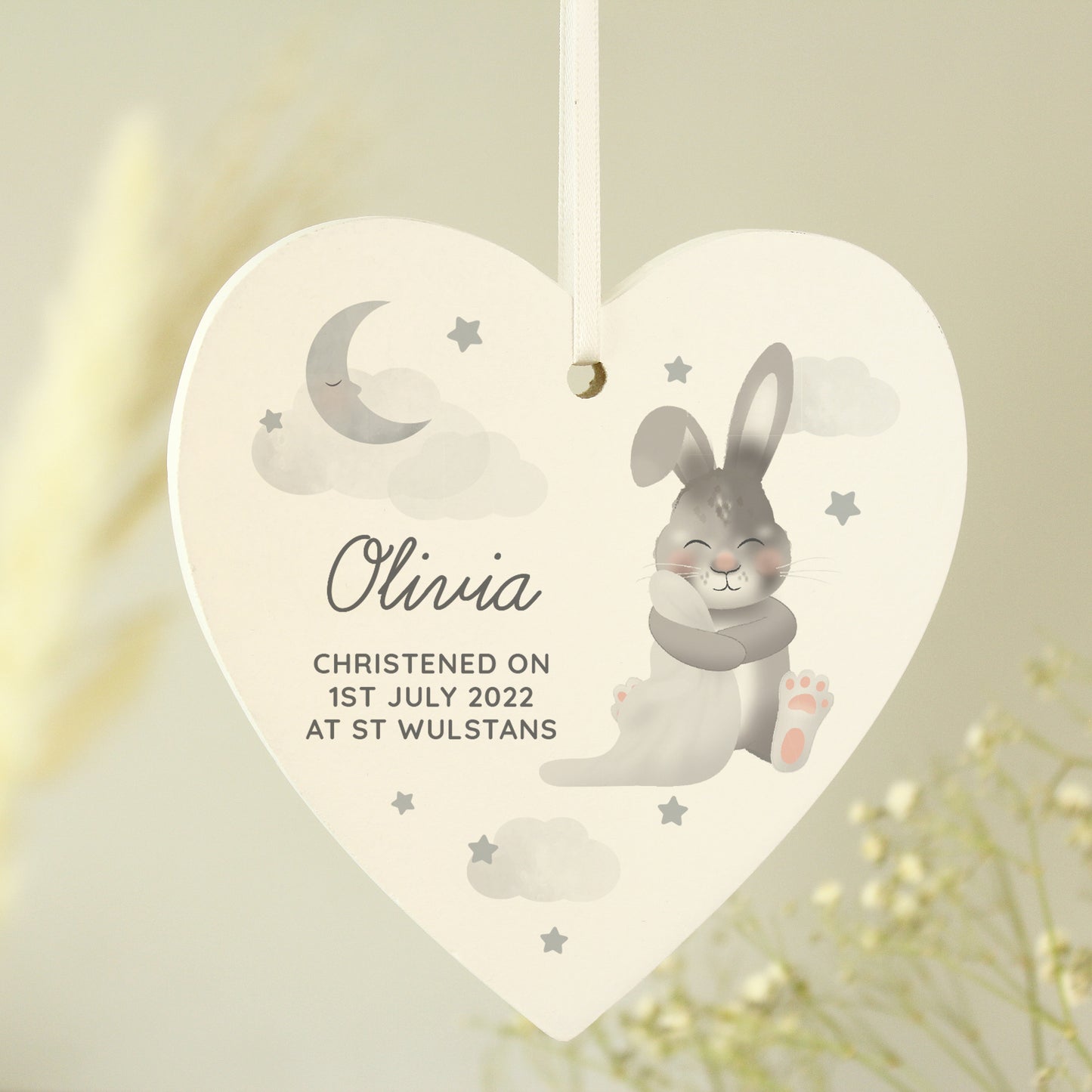Personalised Baby Bunny Wooden Heart Decoration - Personalise It!