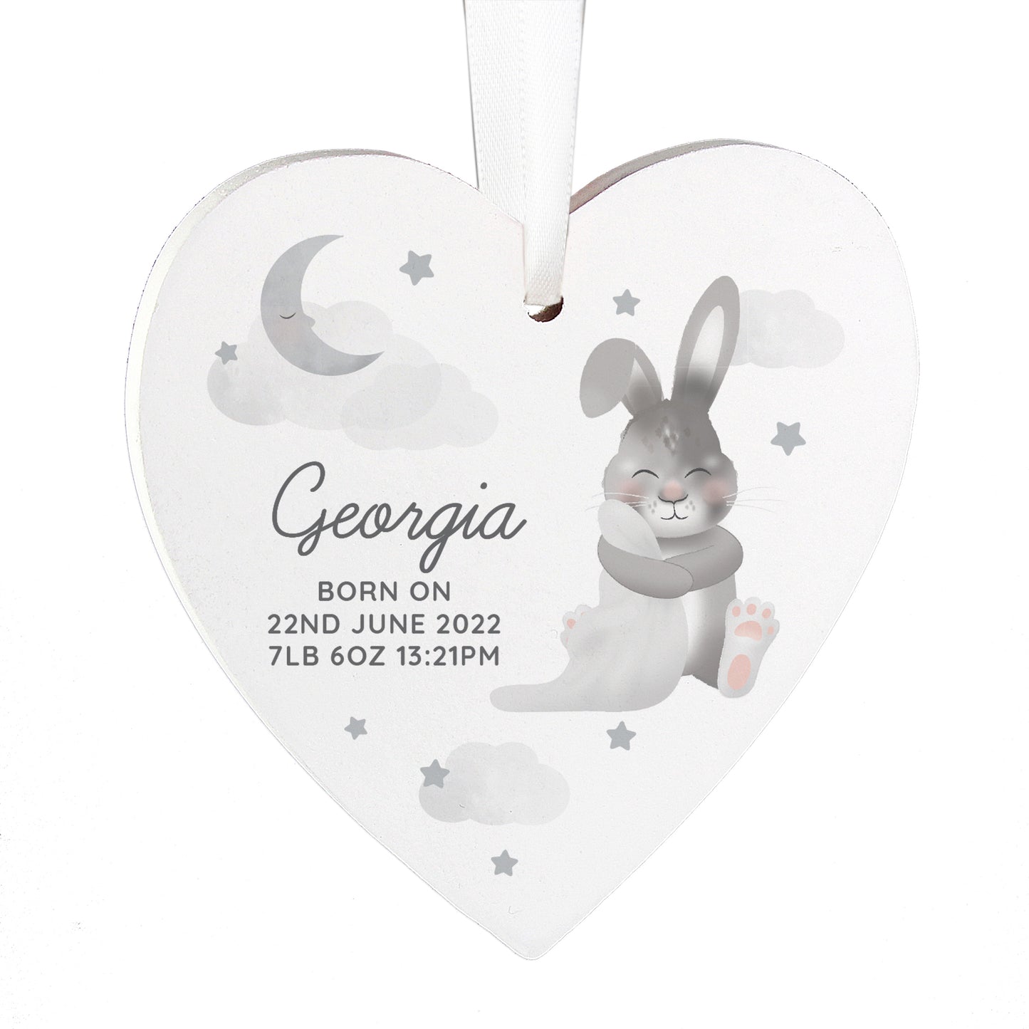 Personalised Baby Bunny Wooden Heart Decoration - Personalise It!