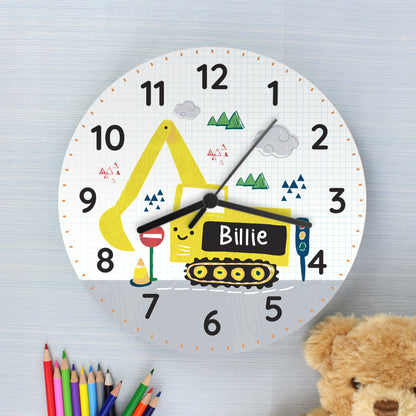 Personalised Digger Wooden Clock - Personalise It!
