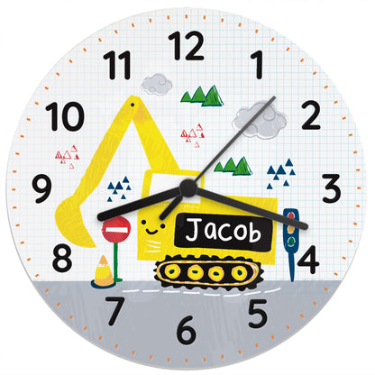 Personalised Digger Wooden Clock - Personalise It!