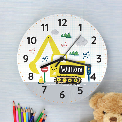 Personalised Digger Wooden Clock - Personalise It!