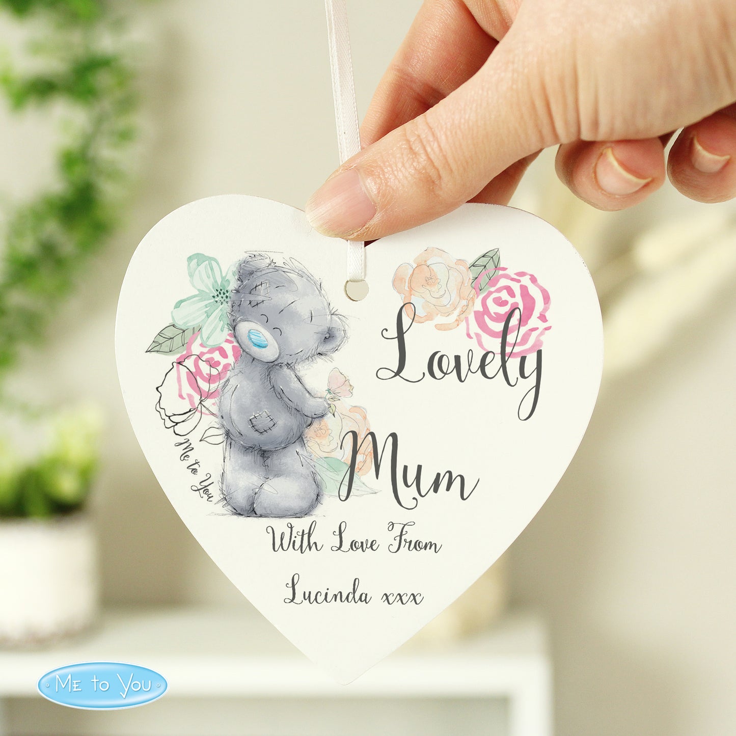 Personalised Me to You Floral Wooden Heart Decoration - Personalise It!