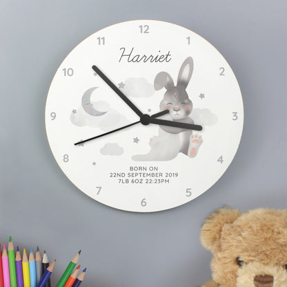 Personalised Baby Bunny White Wooden Clock - Personalise It!