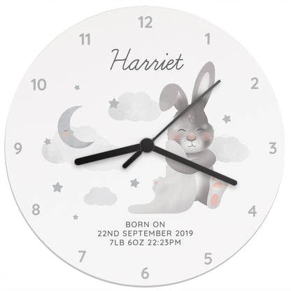 Personalised Baby Bunny White Wooden Clock - Personalise It!