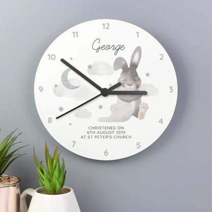 Personalised Baby Bunny White Wooden Clock - Personalise It!