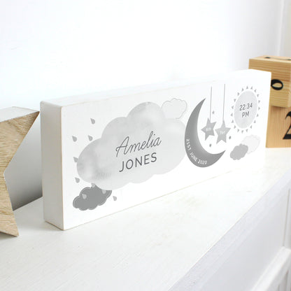 Personalised New Baby Moon & Stars Wooden Block Nursery Sign - Personalise It!