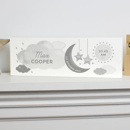 Personalised New Baby Moon & Stars Wooden Block Nursery Sign - Personalise It!