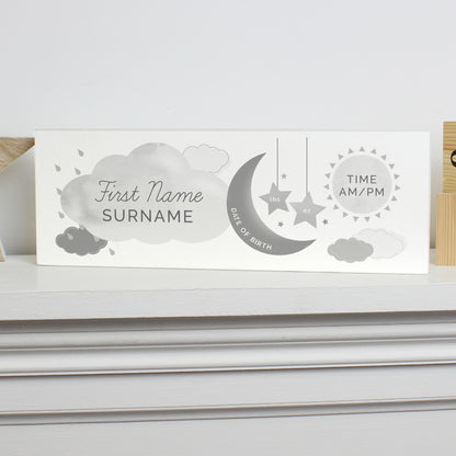 Personalised New Baby Moon & Stars Wooden Block Nursery Sign - Personalise It!