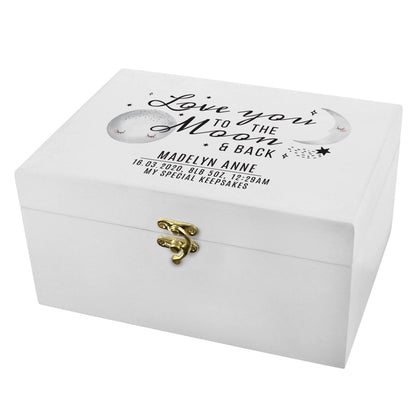 Personalised Baby To The Moon and Back White Wooden Keepsake Box - Personalise It!