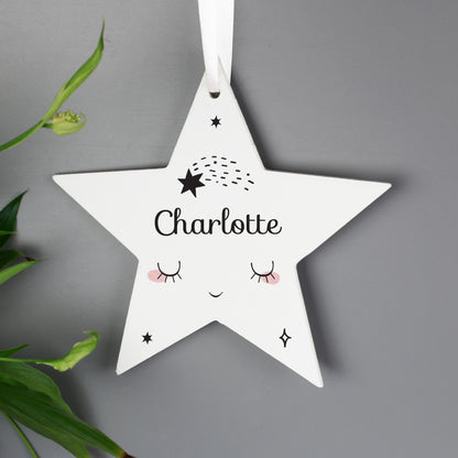 Personalised Baby Moon Wooden Star Decoration - Personalise It!