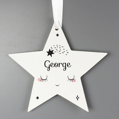 Personalised Baby Moon Wooden Star Decoration - Personalise It!