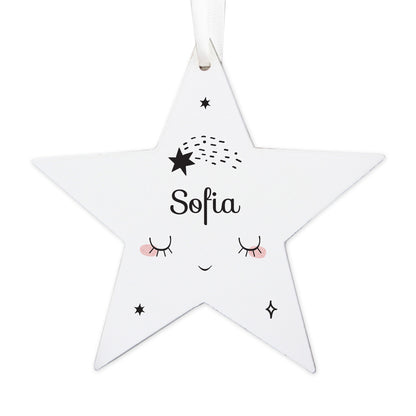 Personalised Baby Moon Wooden Star Decoration - Personalise It!